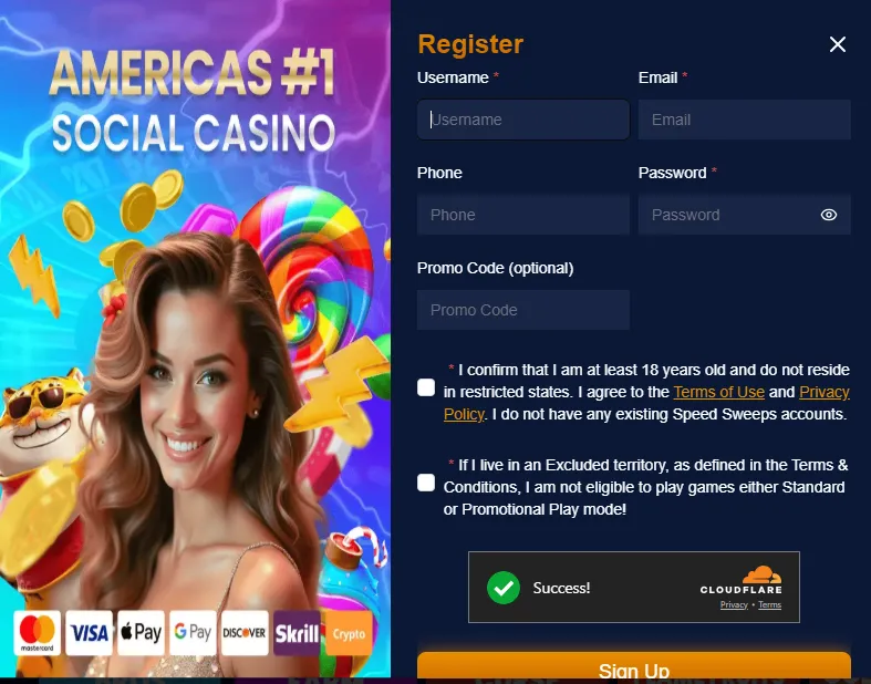 speedsweeps sign up page